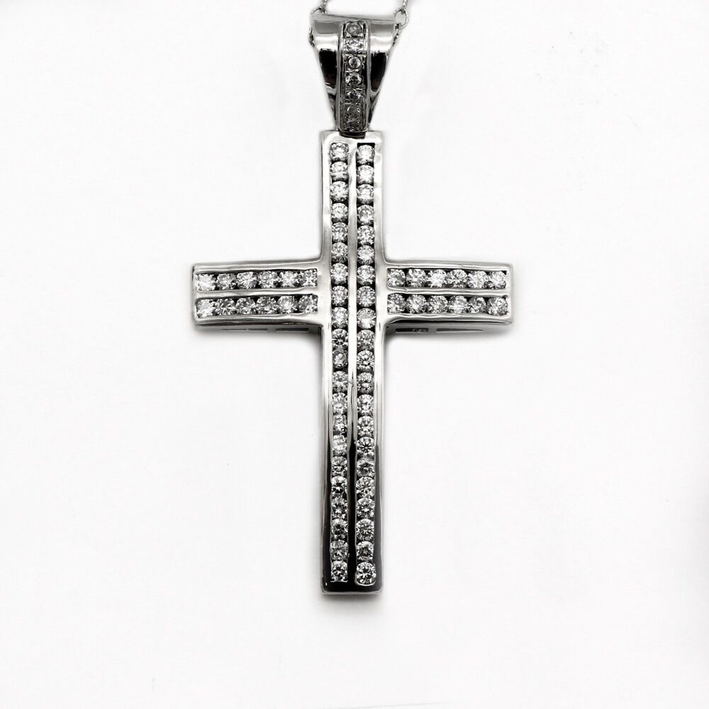 14K White Gold Diamonds Encrusted Cross